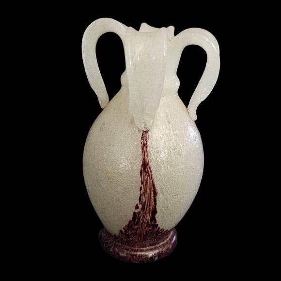 Murano Style Art Glass Vase 7” Textured Opalescent Brown Swirl Handles Italy - Picture 1 of 8